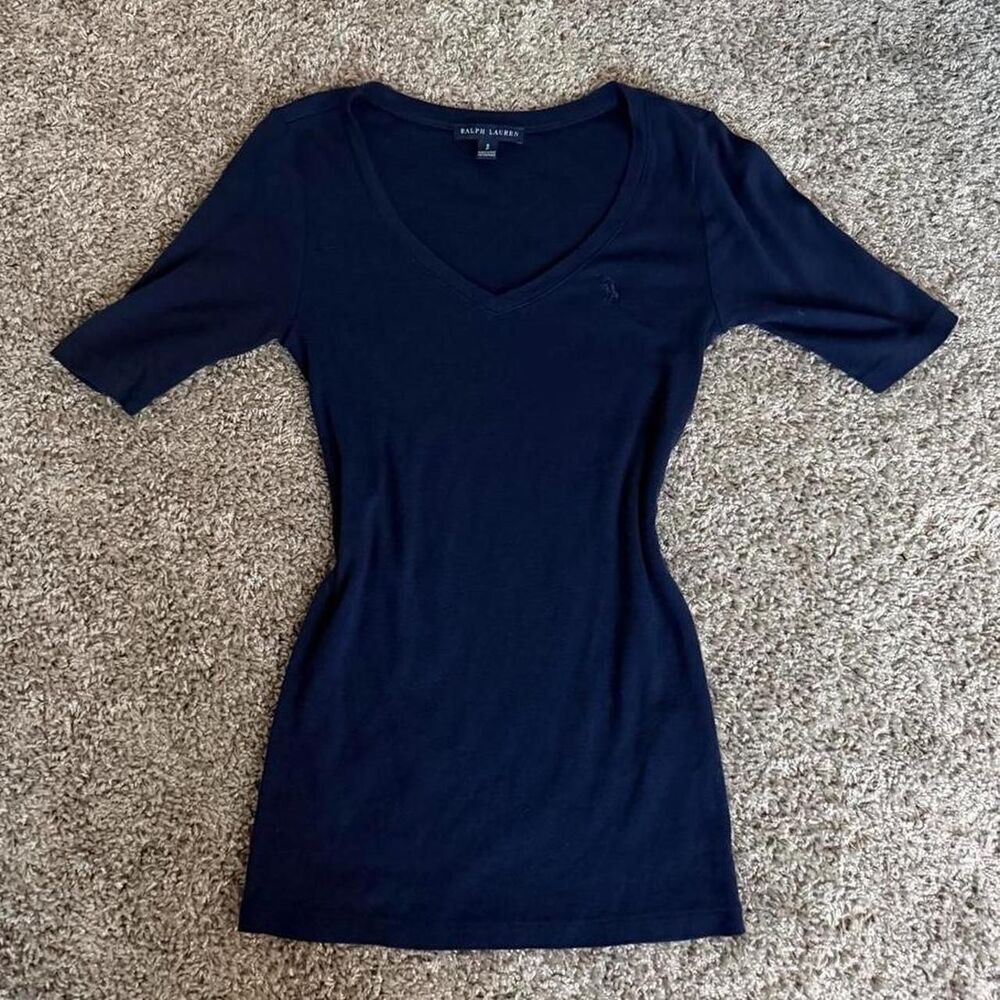 Ralph Lauren Navy Blue V-Neck Cotton Shirt